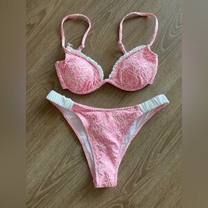 SHEIN Pink and White Floral Bikini Set